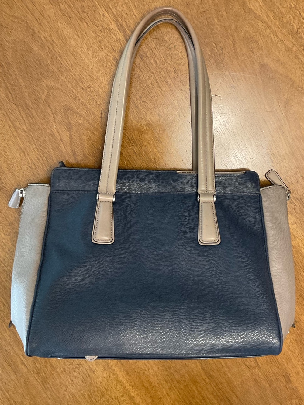 TUMI Navy & Beige Leather and Coated Canvas Satchel Bag with Luggage Sleeve